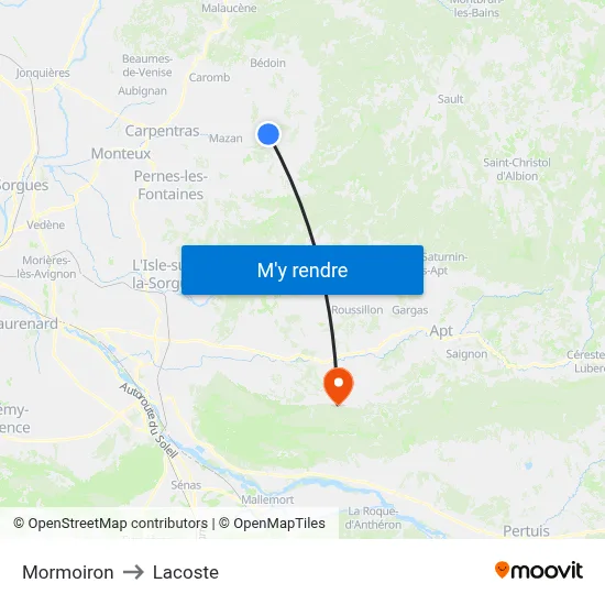 Mormoiron to Lacoste map