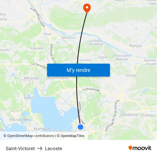 Saint-Victoret to Lacoste map