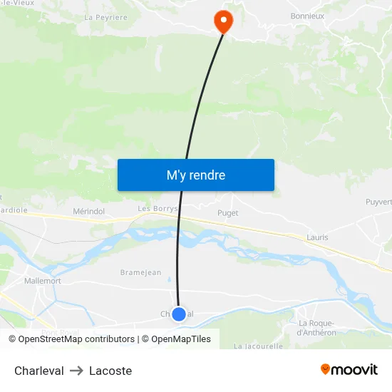 Charleval to Lacoste map