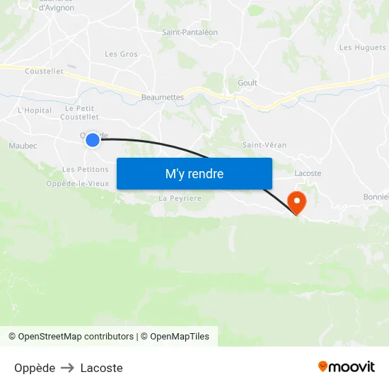 Oppède to Lacoste map