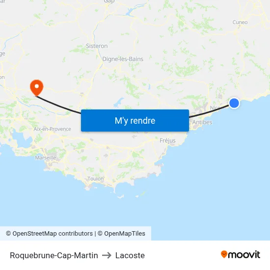 Roquebrune-Cap-Martin to Lacoste map