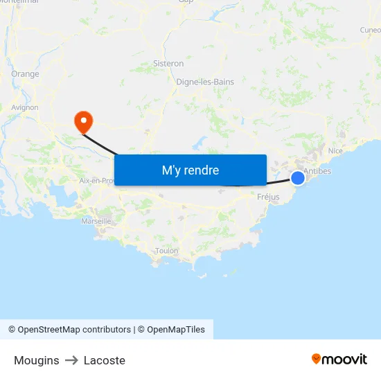 Mougins to Lacoste map