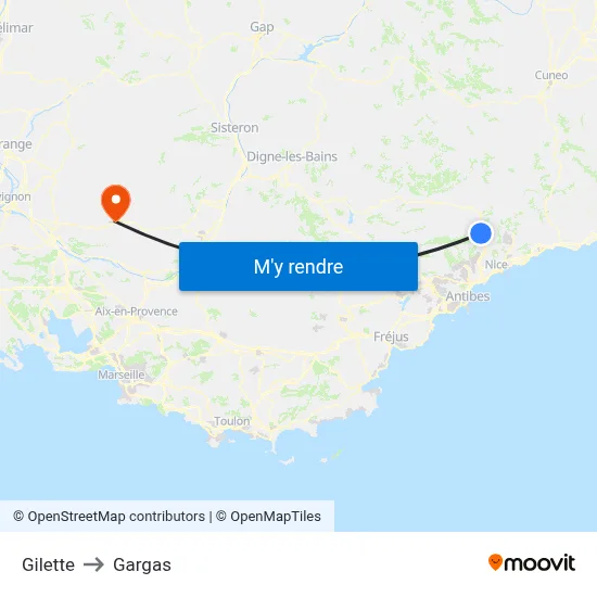 Gilette to Gargas map
