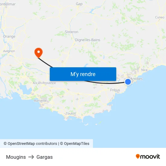 Mougins to Gargas map