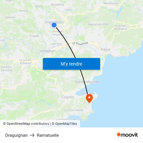 Draguignan to Ramatuelle map