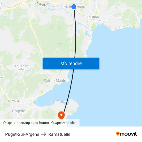 Puget-Sur-Argens to Ramatuelle map