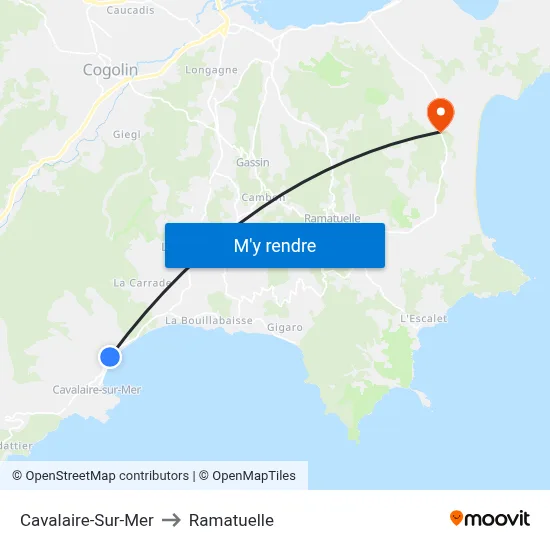 Cavalaire-Sur-Mer to Ramatuelle map