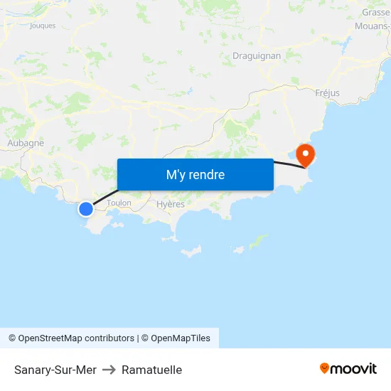 Sanary-Sur-Mer to Ramatuelle map