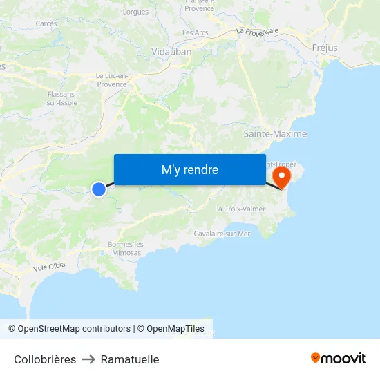 Collobrières to Ramatuelle map
