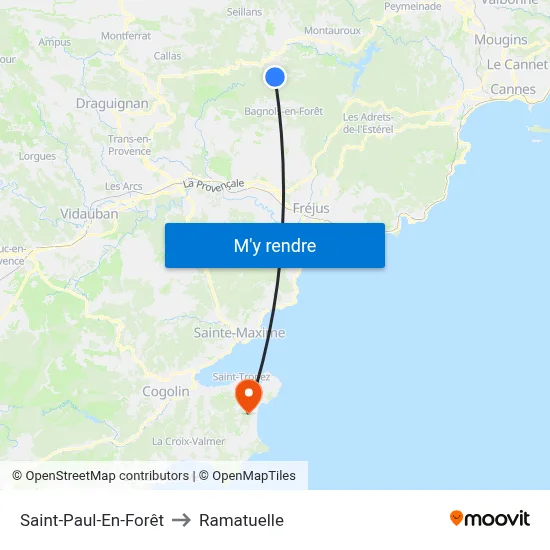 Saint-Paul-En-Forêt to Ramatuelle map