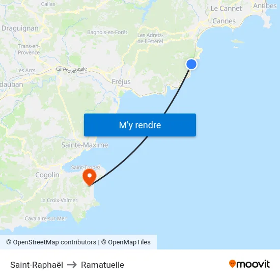 Saint-Raphaël to Ramatuelle map