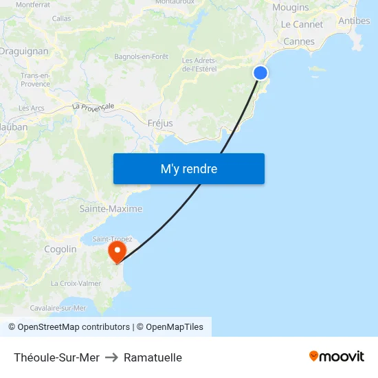 Théoule-Sur-Mer to Ramatuelle map