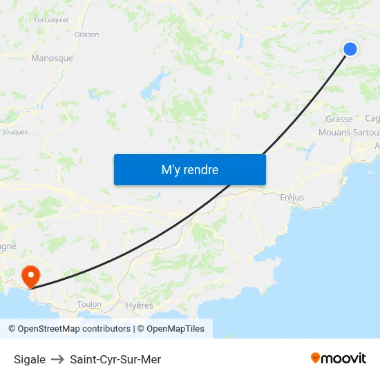 Sigale to Saint-Cyr-Sur-Mer map
