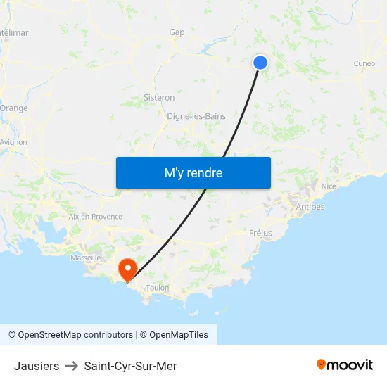 Jausiers to Saint-Cyr-Sur-Mer map