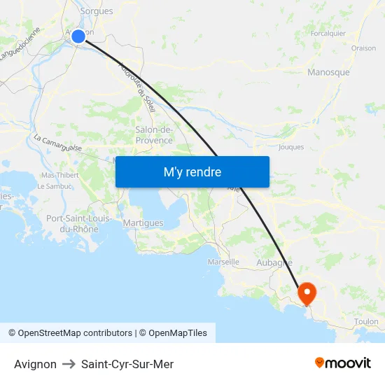 Avignon to Saint-Cyr-Sur-Mer map