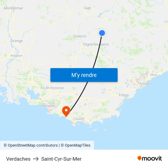 Verdaches to Saint-Cyr-Sur-Mer map