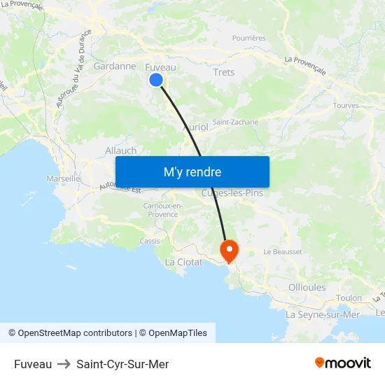 Fuveau to Saint-Cyr-Sur-Mer map