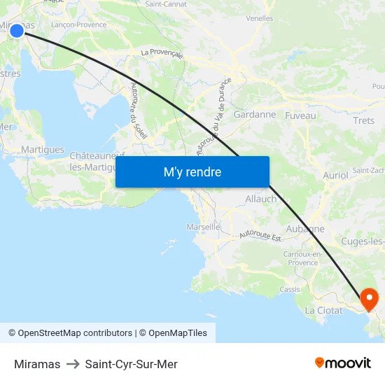 Miramas to Saint-Cyr-Sur-Mer map