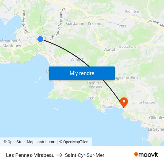 Les Pennes-Mirabeau to Saint-Cyr-Sur-Mer map