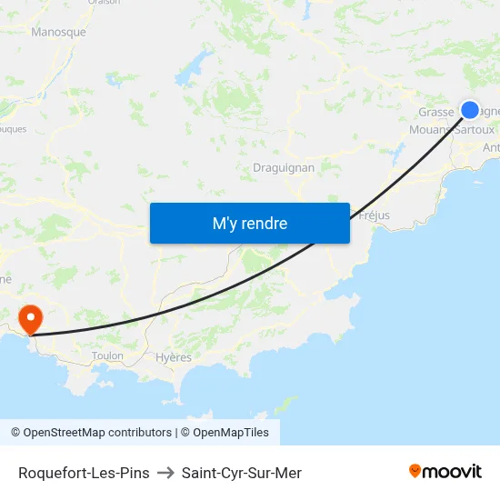 Roquefort-Les-Pins to Saint-Cyr-Sur-Mer map