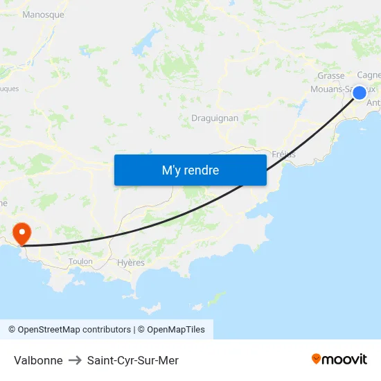 Valbonne to Saint-Cyr-Sur-Mer map