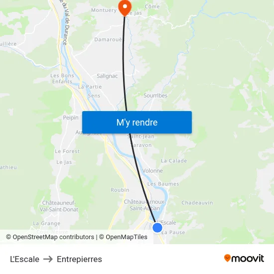 L'Escale to Entrepierres map