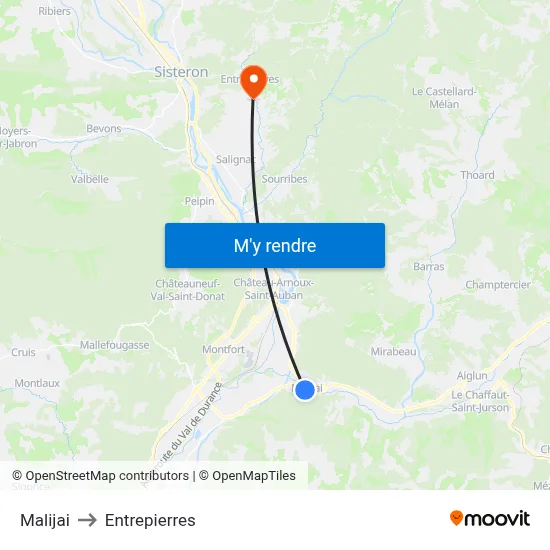 Malijai to Entrepierres map