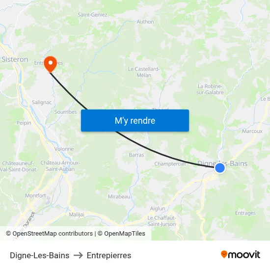 Digne-Les-Bains to Entrepierres map