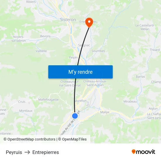 Peyruis to Entrepierres map