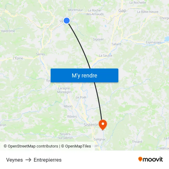 Veynes to Entrepierres map