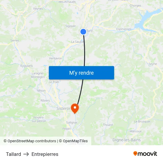 Tallard to Entrepierres map