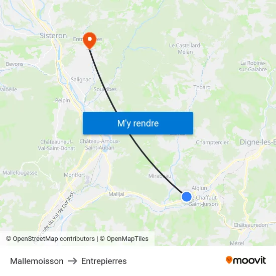 Mallemoisson to Entrepierres map