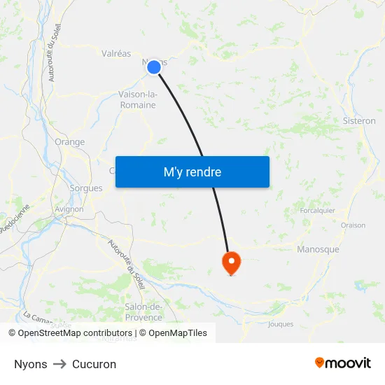 Nyons to Cucuron map