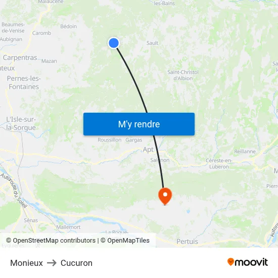 Monieux to Cucuron map