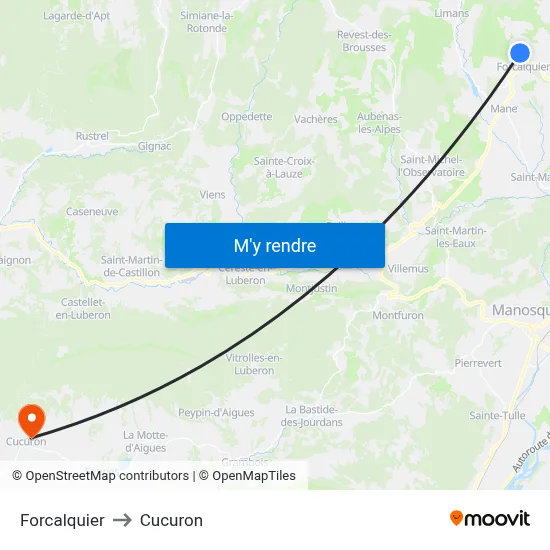 Forcalquier to Cucuron map