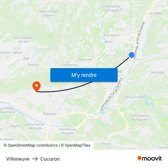 Villeneuve to Cucuron map