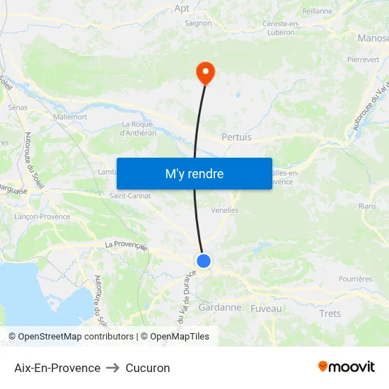 Aix-En-Provence to Cucuron map