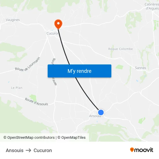 Ansouis to Cucuron map