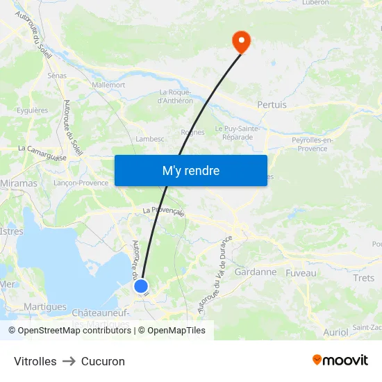Vitrolles to Cucuron map