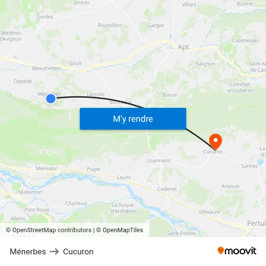 Ménerbes to Cucuron map