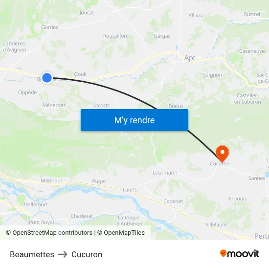 Beaumettes to Cucuron map