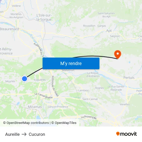 Aureille to Cucuron map