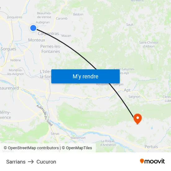 Sarrians to Cucuron map