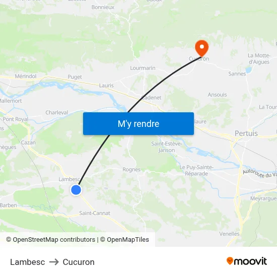 Lambesc to Cucuron map