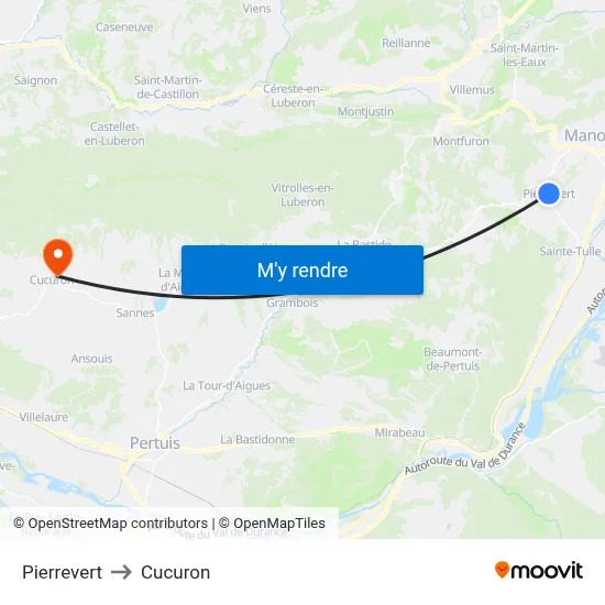 Pierrevert to Cucuron map