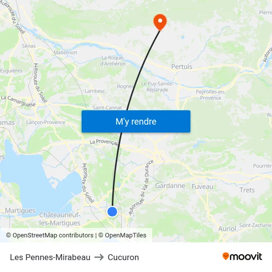 Les Pennes-Mirabeau to Cucuron map
