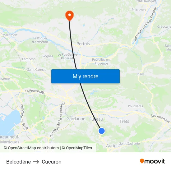 Belcodène to Cucuron map