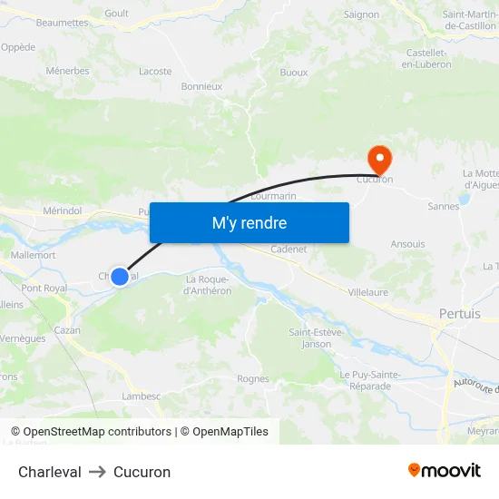 Charleval to Cucuron map