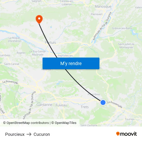 Pourcieux to Cucuron map