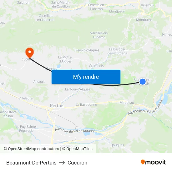 Beaumont-De-Pertuis to Cucuron map